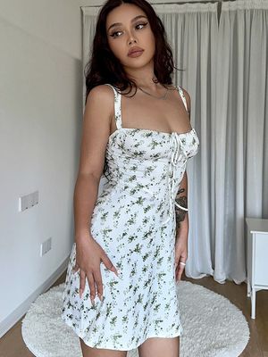 小型花色 セクシー スリップドレス ハルター スリムフィット スカート ライン ネックスカート