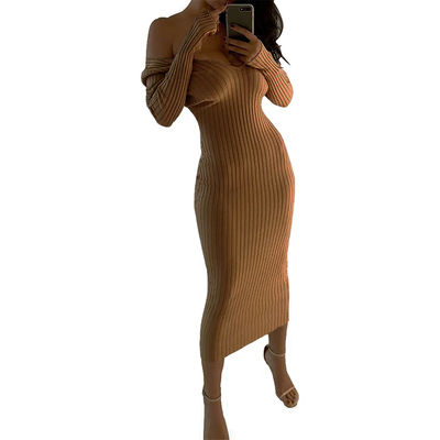 セクシー スタイリッシュ レディース ドレス 大型 V ネックオフ 肩 長袖ドレス