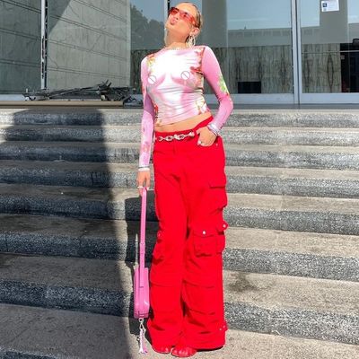 カジュアル 女性 長袖Tシャツ スパイスプリント スリムフィット クルー ネック 長袖 トップ