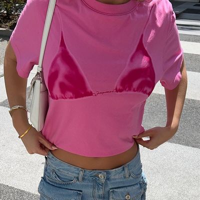 快適でスタイリッシュなデカルTシャツ セクシーな丸頸短袖Tシャツ