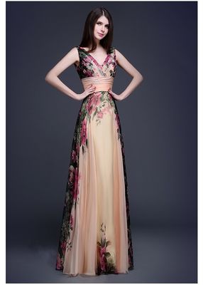 ステキな スリムフィット 夕服 優雅な花のドレス 肩付き