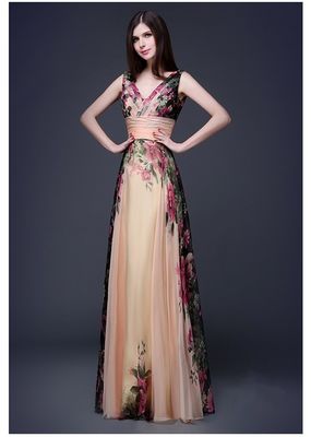 ステキな スリムフィット 夕服 優雅な花のドレス 肩付き