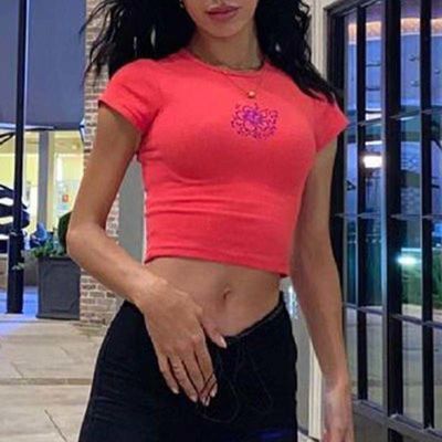 丸い首 セクシー 緊密なTシャツ 固い色 セクシー カップ 緊密なフィット 短袖シャツ