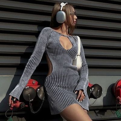 ファッション スリム ニットドレス セクシー 背中なし 羊毛 長袖 ヒップラップドレス