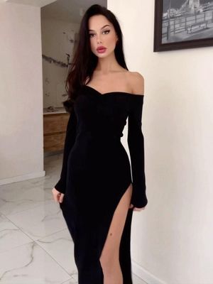 固いパターン ネックレス 宴会 長い夕方ドレス セキシーな気質 スリムなドレス 女性