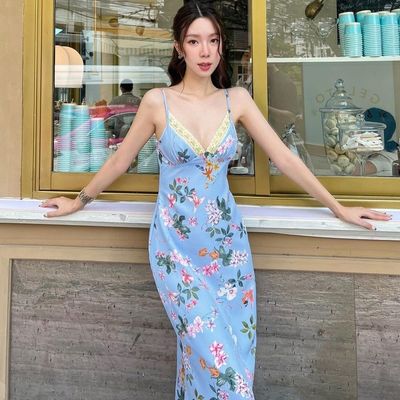 夏の新しいファッションプリント セクシーで背中なしの dantel halter dress