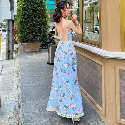 夏の新しいファッションプリント セクシーで背中なしの dantel halter dress