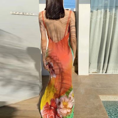 カスタム 女性の新しいファッション セクシー 背中なし プリント ハータードレス