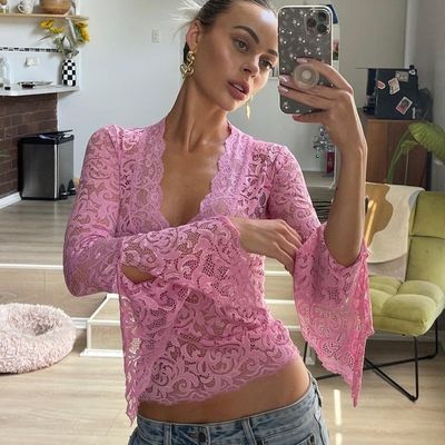 新しいセクシー深いV スリムフィット すべて ショートカット オーダーメイド 蕾の長袖 スピースガールスタイル 蕾のトップ