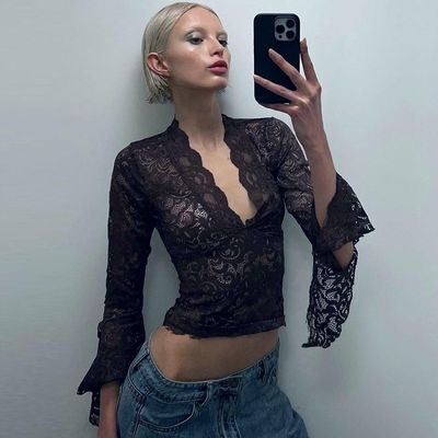 新しいセクシー深いV スリムフィット すべて ショートカット オーダーメイド 蕾の長袖 スピースガールスタイル 蕾のトップ