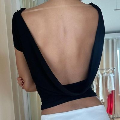ホット スリム セクシー 背中なし ショート カップ ストリートスタイル 短袖Tシャツ 女