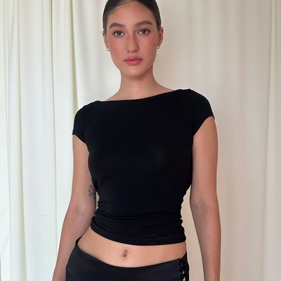 ホット スリム セクシー 背中なし ショート カップ ストリートスタイル 短袖Tシャツ 女