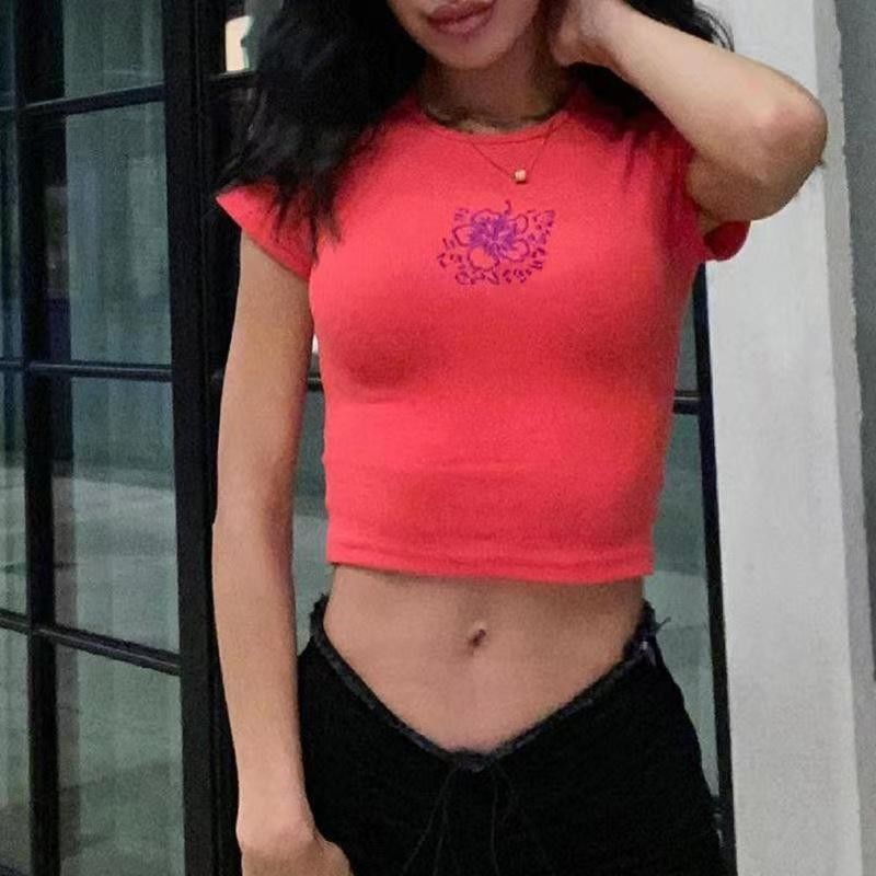 丸い首 セクシー 緊密なTシャツ 固い色 セクシー カップ 緊密なフィット 短袖シャツ