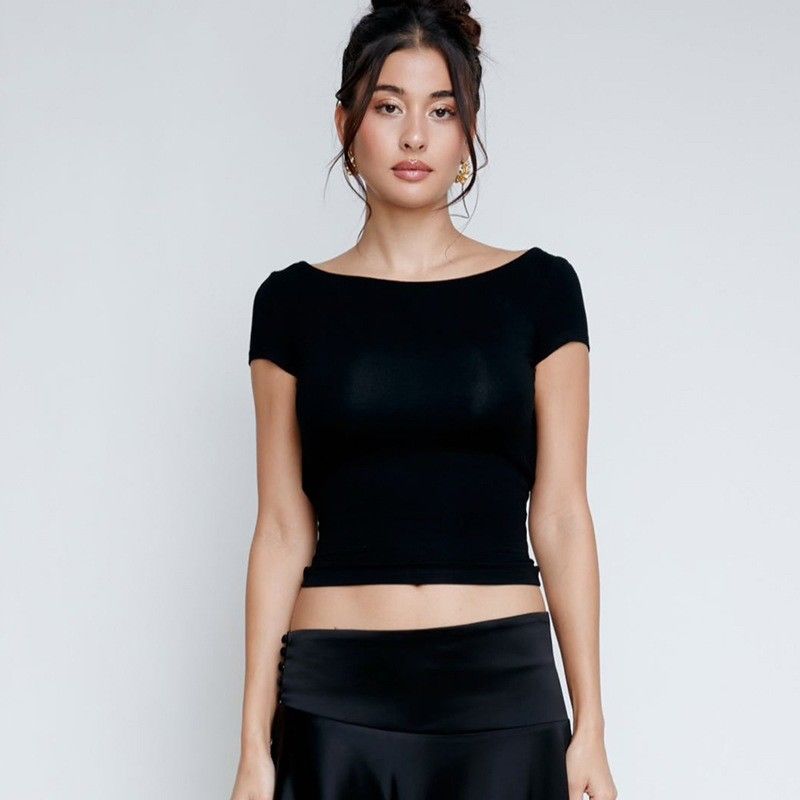 ホット スリム セクシー 背中なし ショート カップ ストリートスタイル 短袖Tシャツ 女